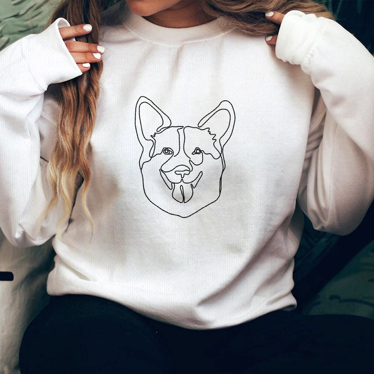 Custom Photo Oneline Portrait Pet Shirt - Gift For Pet Lovers - Personalized Embroidered Sweatshirt