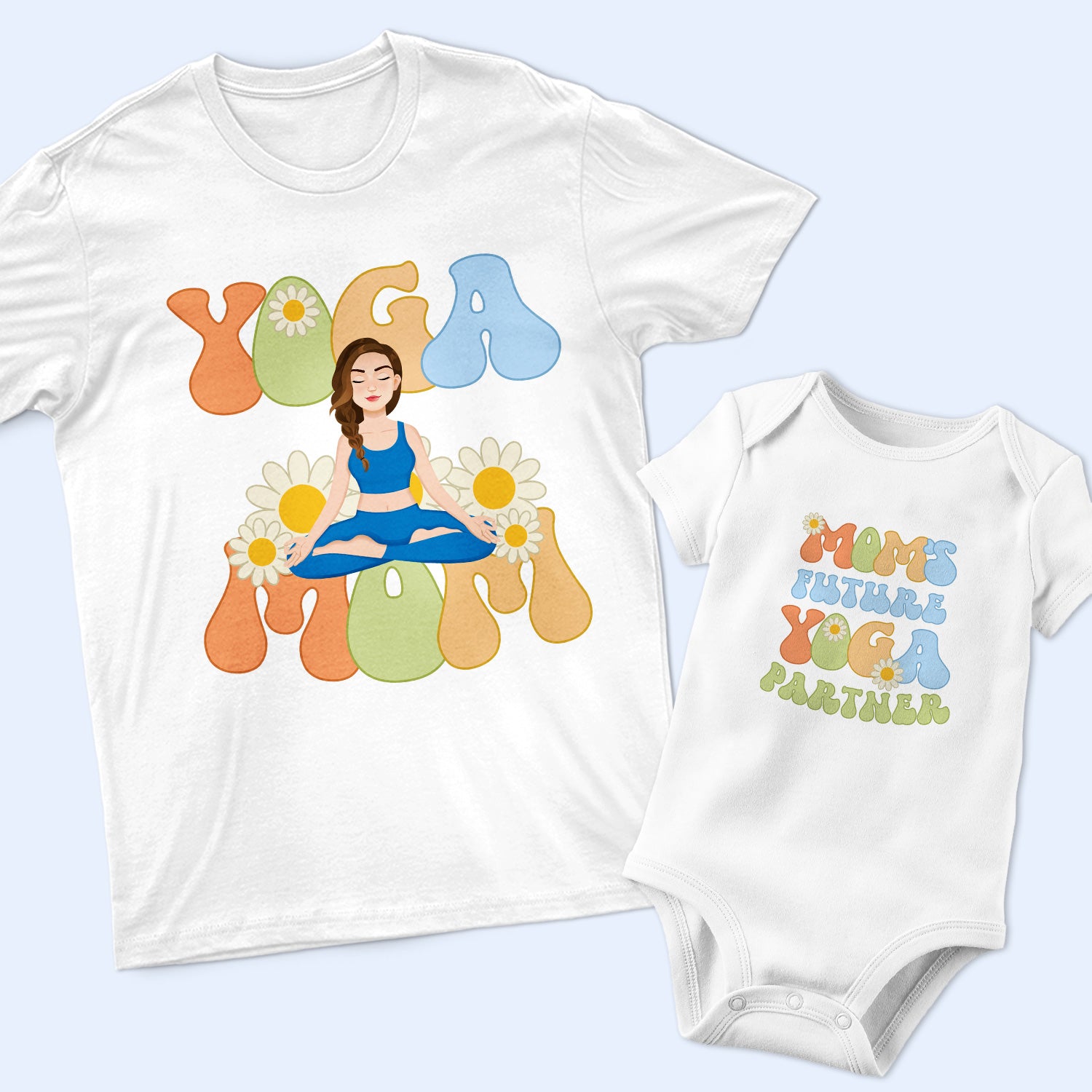 Yoga Mom Future Partner - Gift For New Mother And Baby - Personalized Combo T Shirt And Baby Onesie