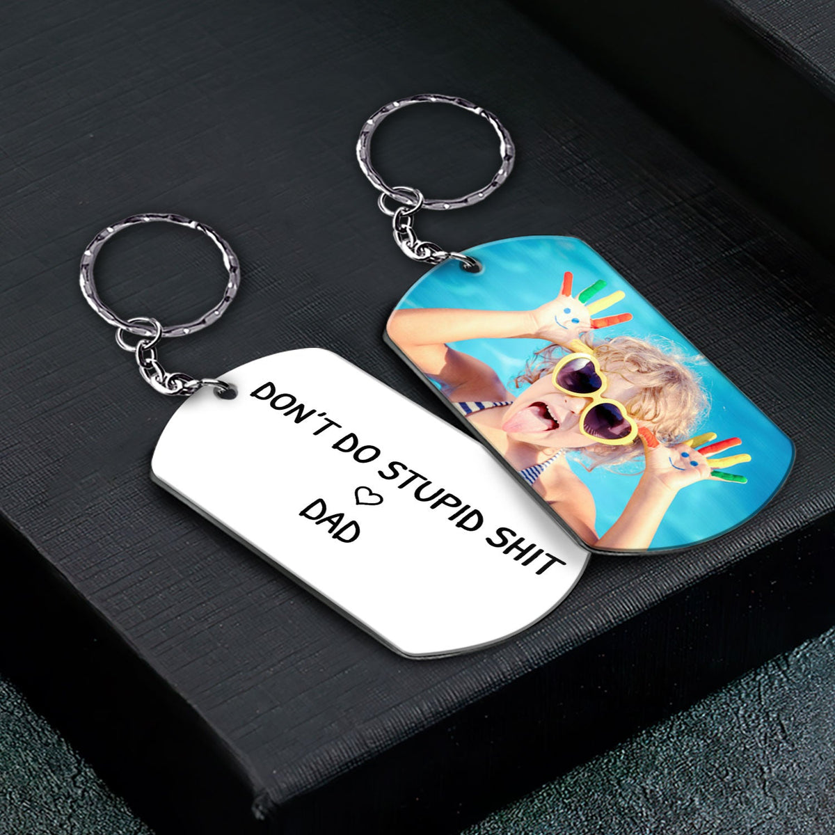 Custom Photo Don't Do Stupid - Gift From Mother, Father To Kids - Personalized Aluminum Keychain
