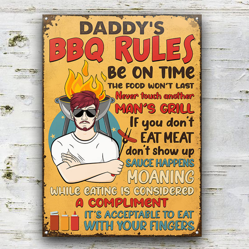 Grilling Dad Grandpa Barbeque Rules - Personalized Custom Classic Metal Signs