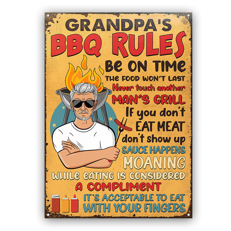 Grilling Dad Grandpa Barbeque Rules - Personalized Custom Classic Metal Signs