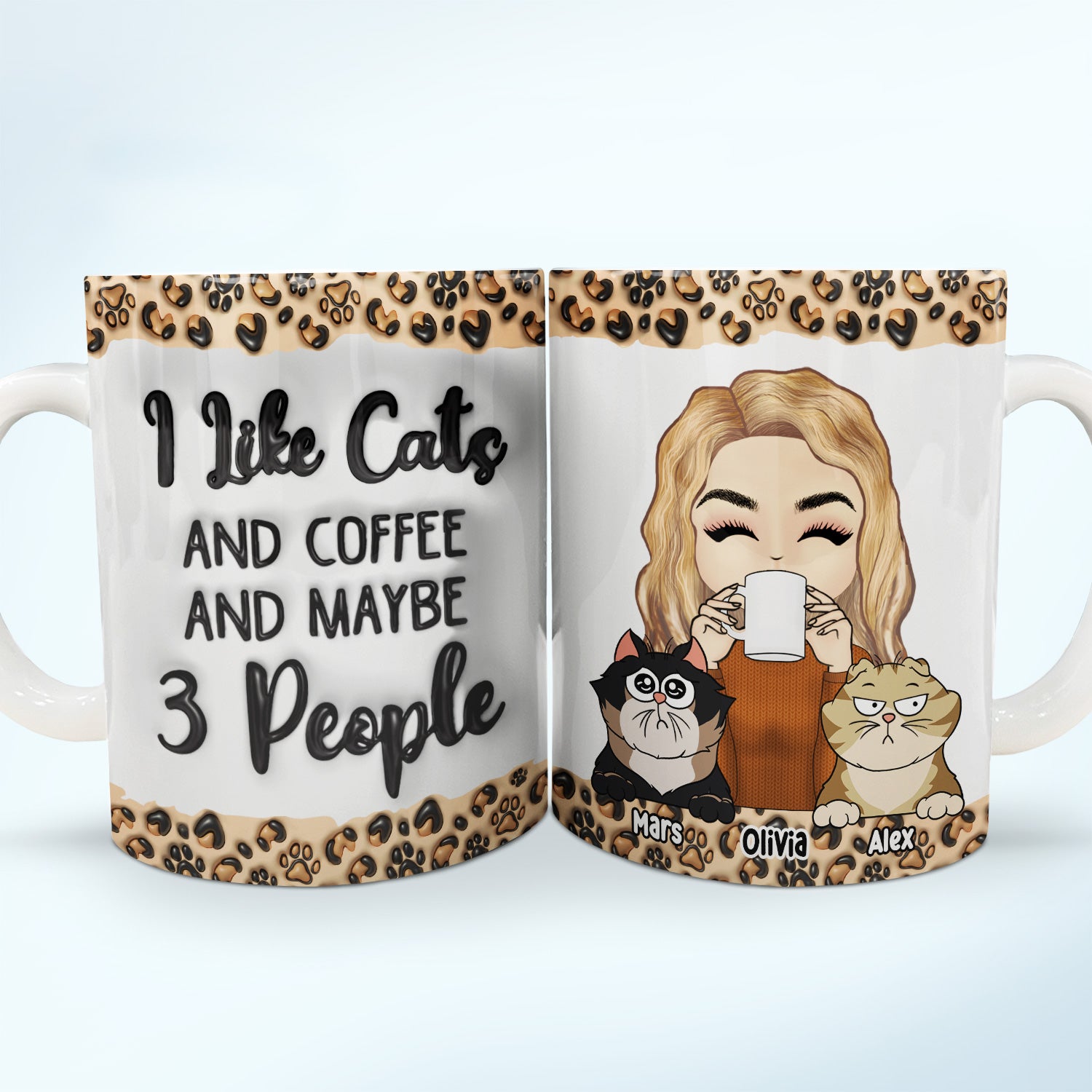 I Like Cats - Gift For Cat Mom - 3D Inflated Effect Printed Mug, Personalized White Edge-to-Edge Mug