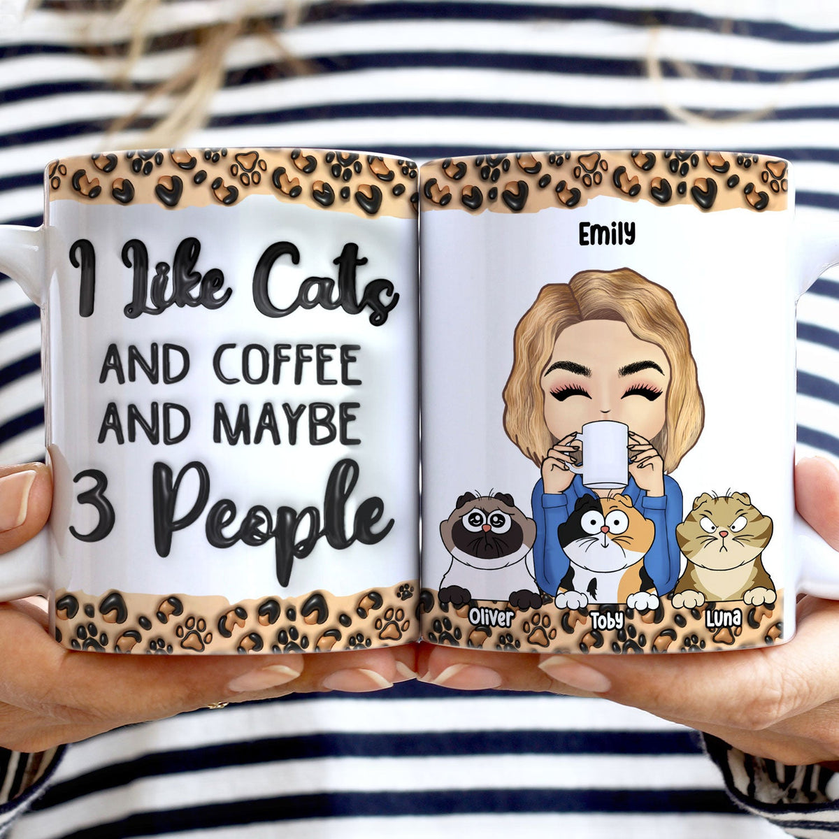 I Like Cats - Gift For Cat Mom - 3D Inflated Effect Printed Mug, Personalized White Edge-to-Edge Mug