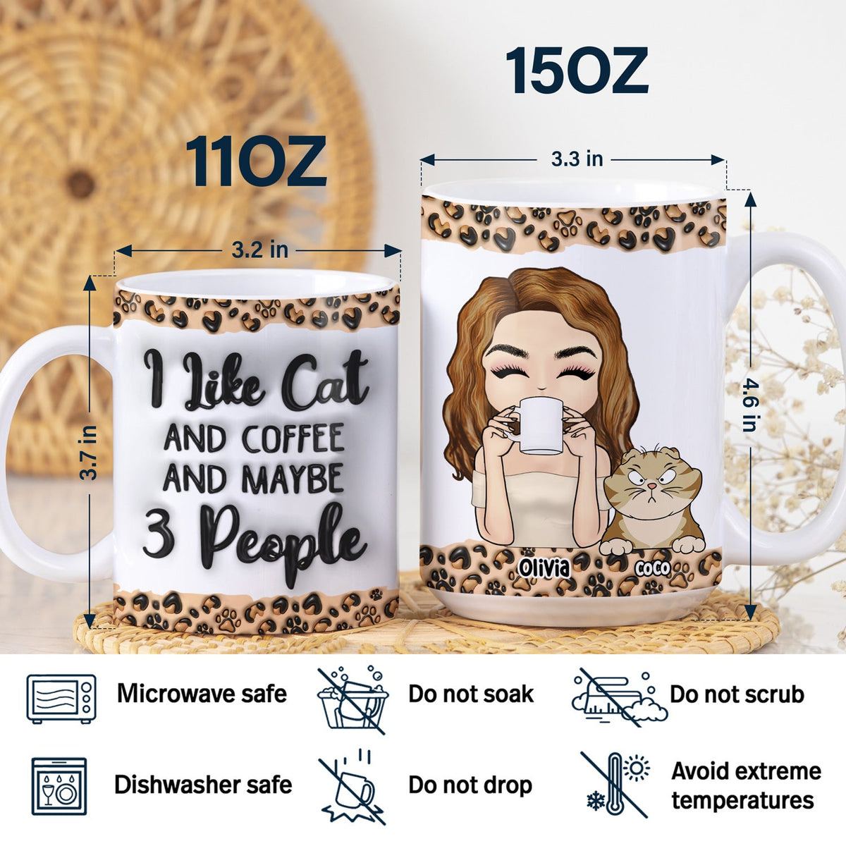 I Like Cats - Gift For Cat Mom - 3D Inflated Effect Printed Mug, Personalized White Edge-to-Edge Mug