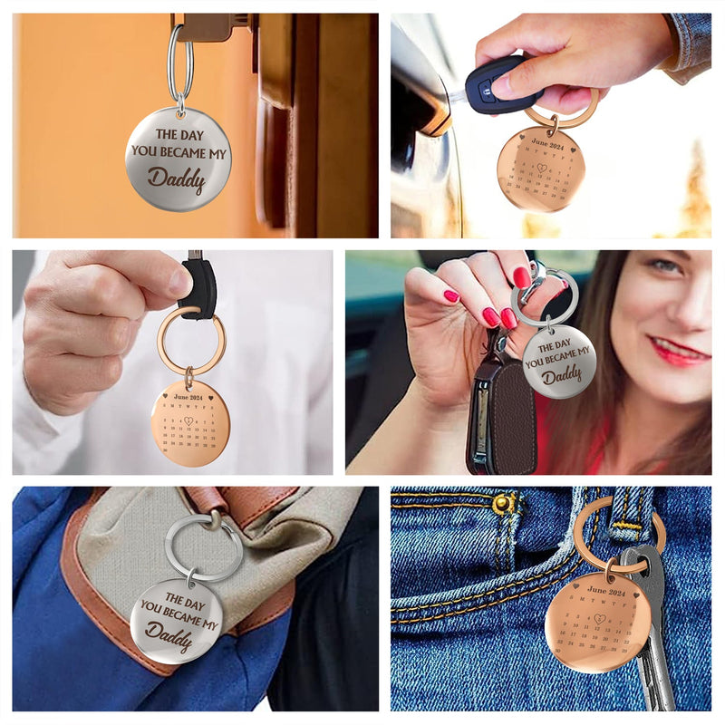 Calendar The Day You Became My Daddy Hand - Gift For Father - Personalized Keyring