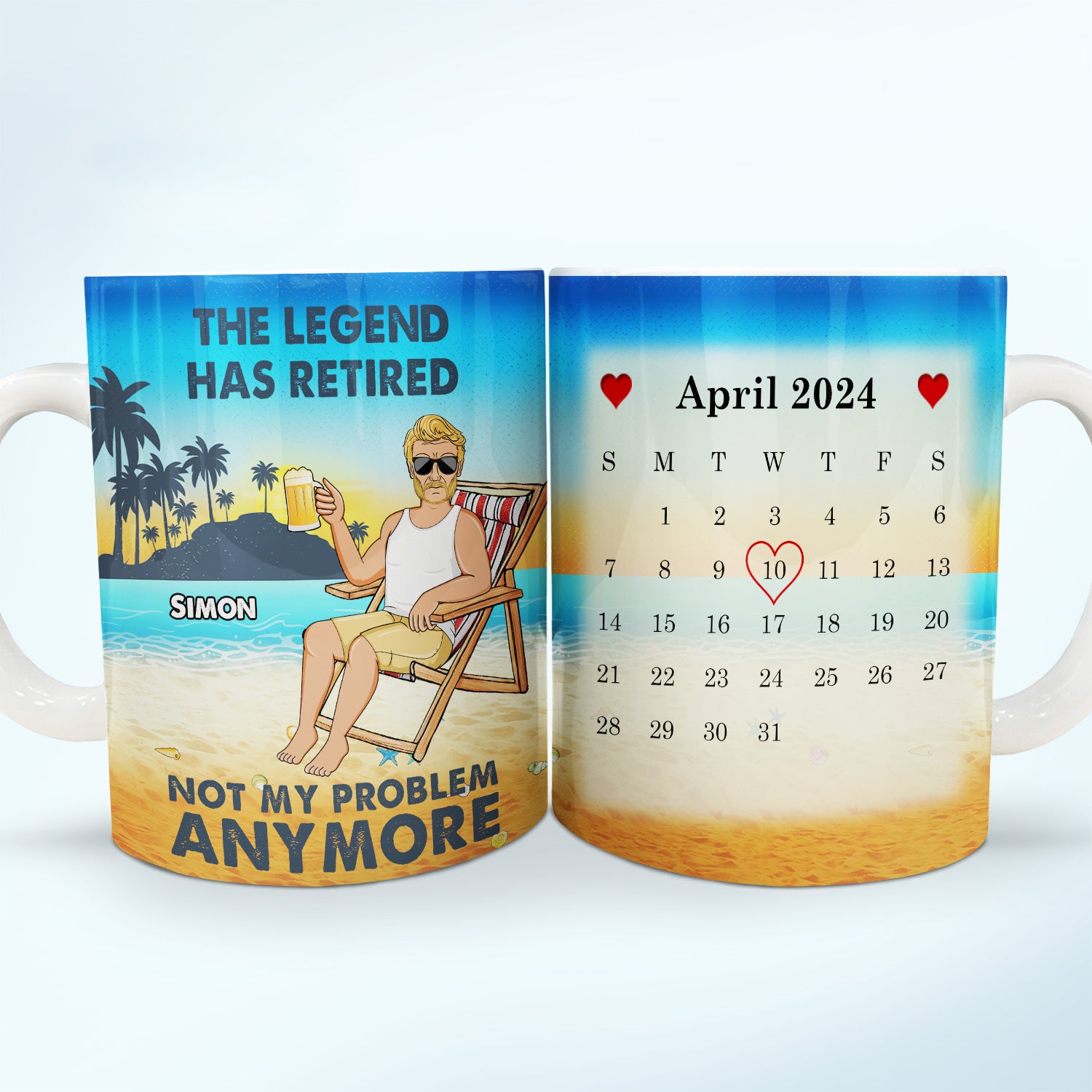 Beach Father Grandpa Calendar The Legend Has Retired - Gift For Father - Personalized White Edge-to-Edge Mug