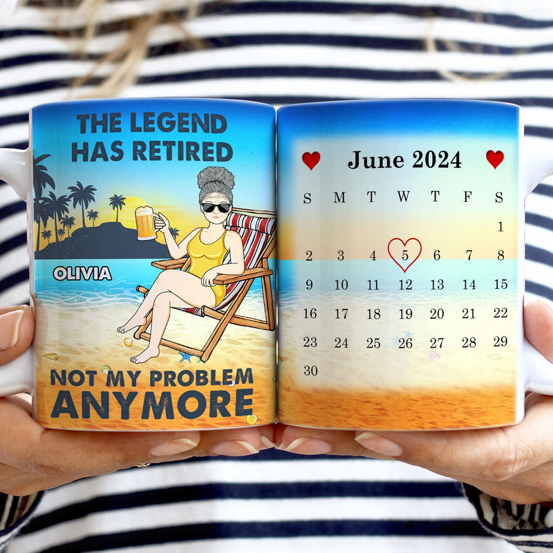 Beach Father Grandpa Calendar The Legend Has Retired - Gift For Father - Personalized White Edge-to-Edge Mug