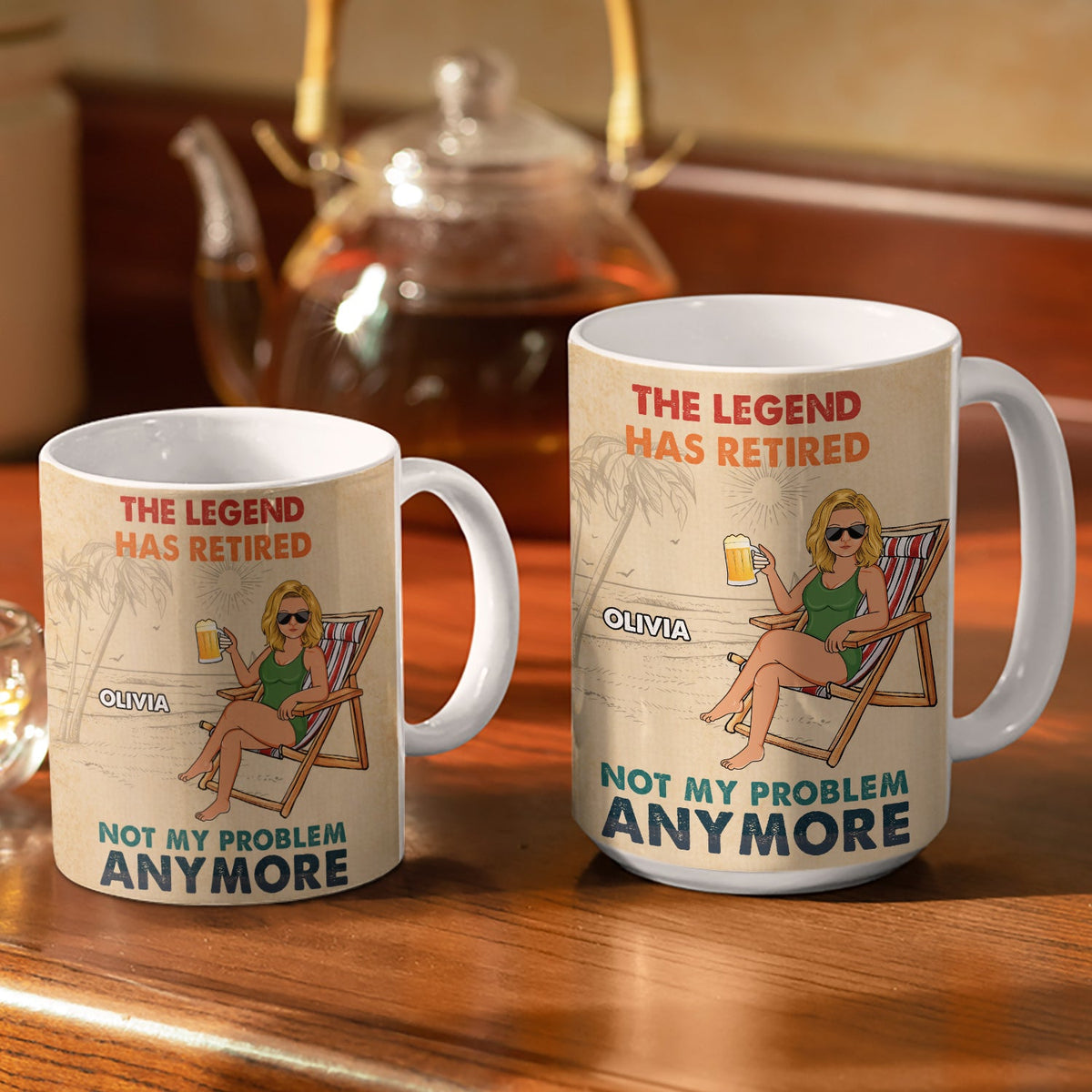 Beach Father Grandpa Calendar The Legend Has Retired - Gift For Father - Personalized White Edge-to-Edge Mug