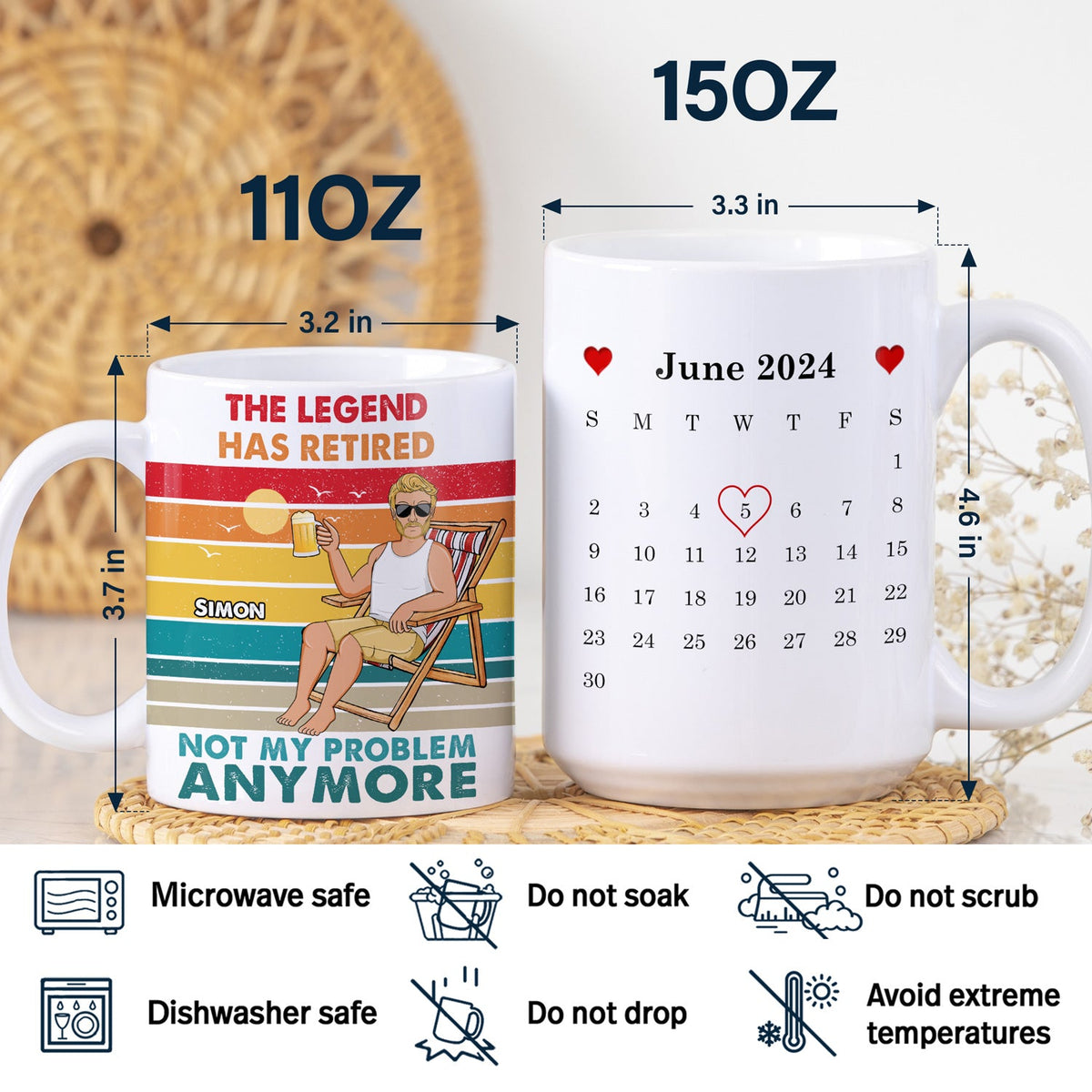 Beach Father Grandpa Calendar The Legend Has Retired - Gift For Father - Personalized White Edge-to-Edge Mug