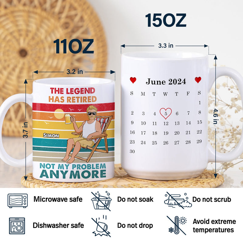 Beach Father Grandpa Calendar The Legend Has Retired - Gift For Father - Personalized White Edge-to-Edge Mug