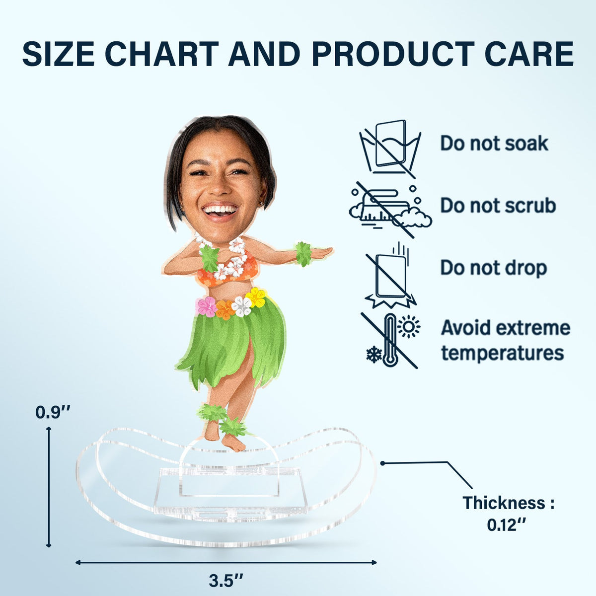 Danseuse de hula personnalisée avec photo - Cadeau pour femme, homme, enfant - Support à secouer en acrylique personnalisé