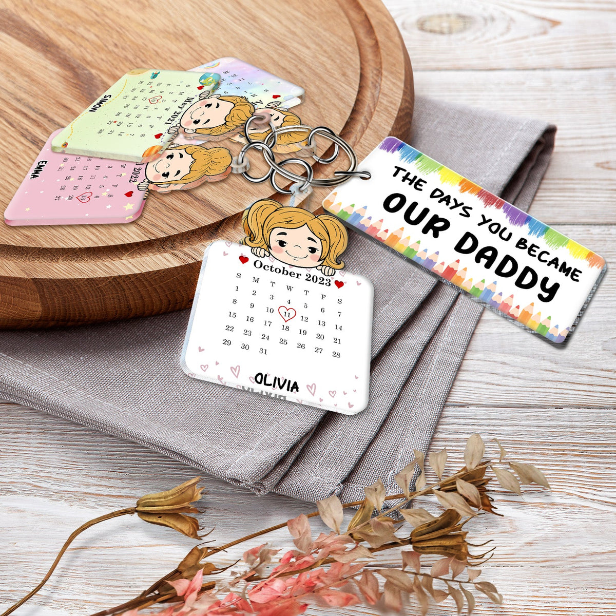 Calendar The Day You Became My Daddy - Personalized Acrylic Tag Keychain