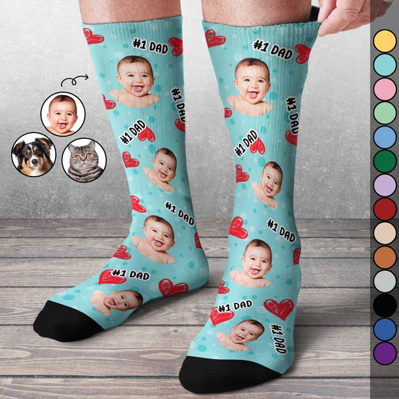 Custom Photo Pet Face Family #1 Dad - Personalized Socks