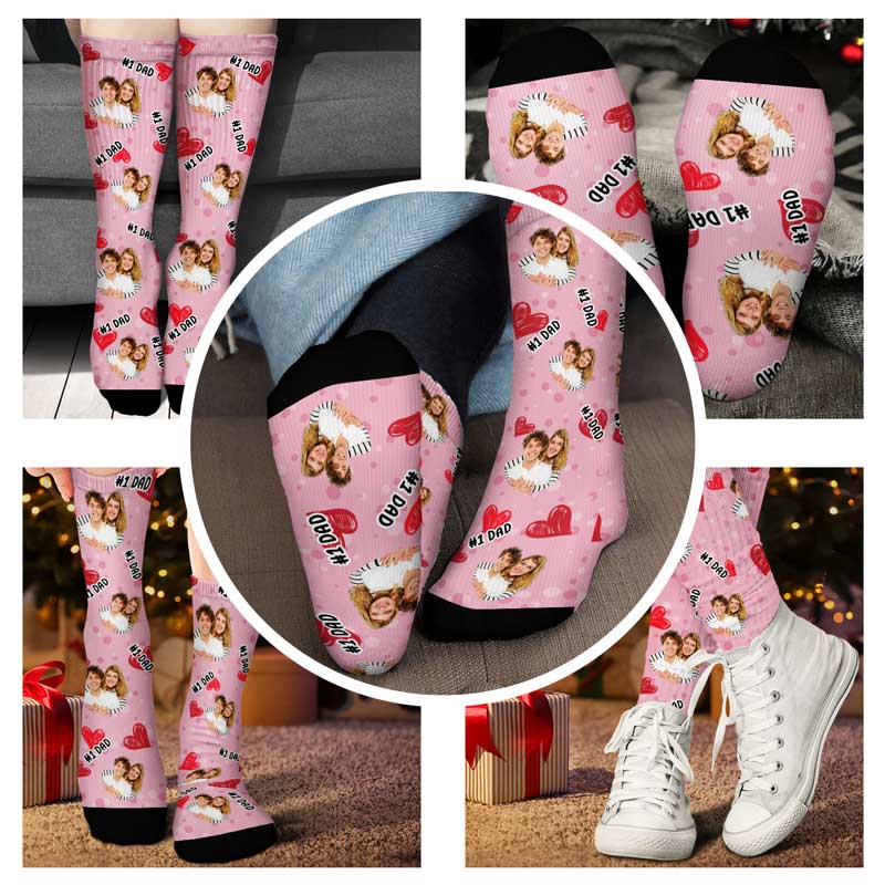 Custom Photo Pet Face Family #1 Dad - Personalized Socks