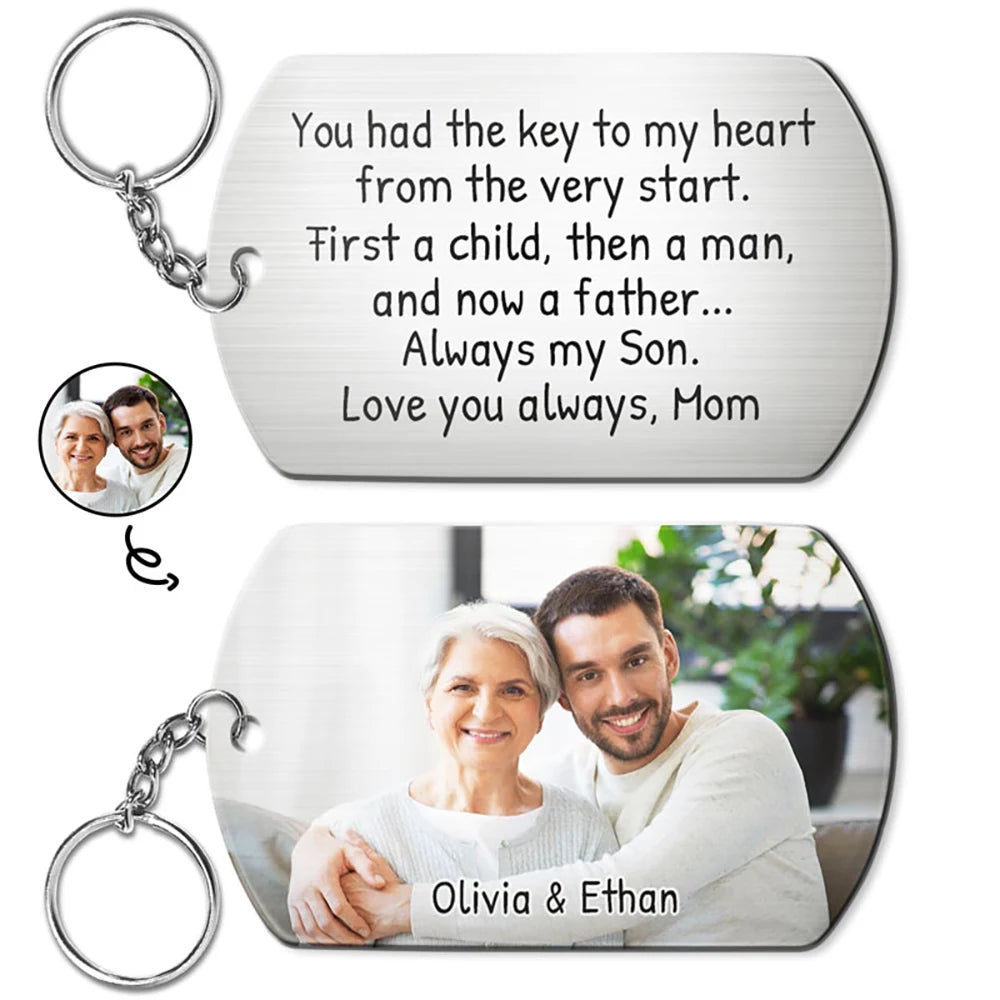 Custom Photo You Had The Key To My Heart From Mom To Son - Personalized Aluminum Keychain