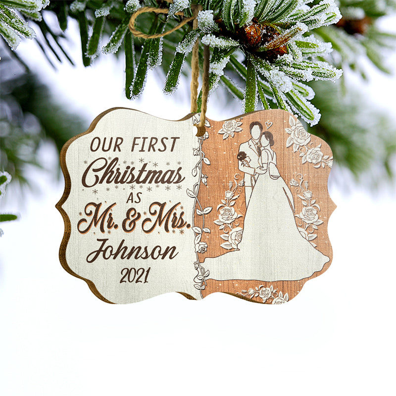 Couple de mariés Notre premier Noël - Cadeau pour couple - Décoration en bois personnalisée, décoration en aluminium