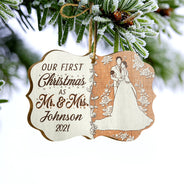 Couple de mariés Notre premier Noël - Cadeau pour couple - Décoration en bois personnalisée, décoration en aluminium