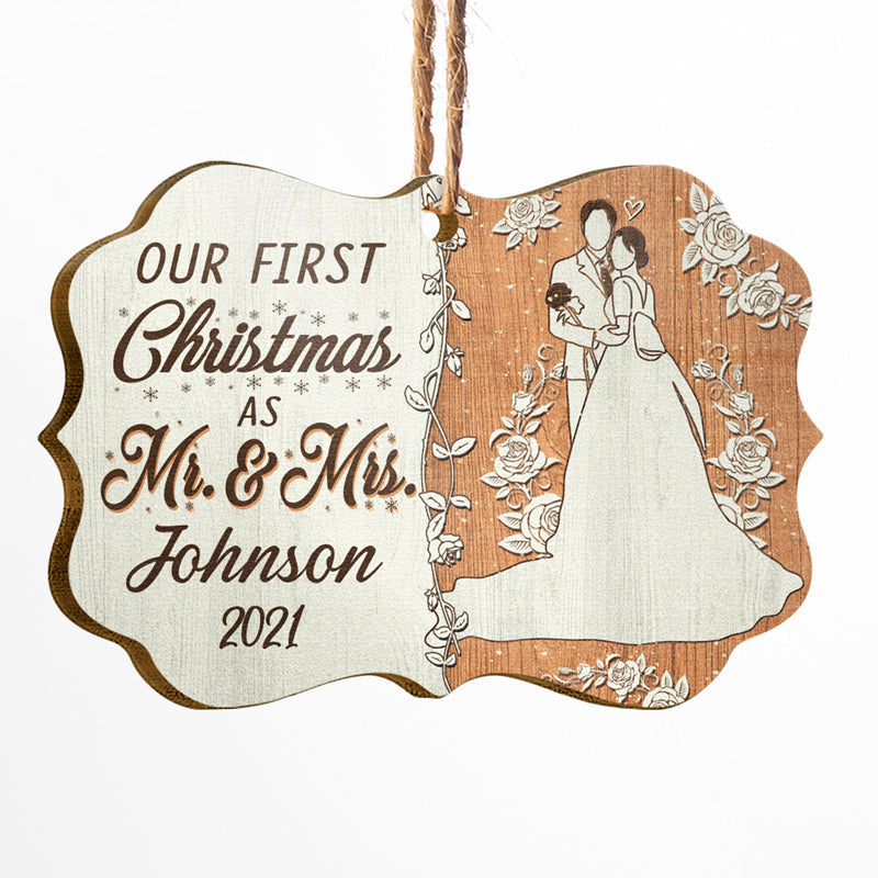 Couple de mariés Notre premier Noël - Cadeau pour couple - Décoration en bois personnalisée, décoration en aluminium