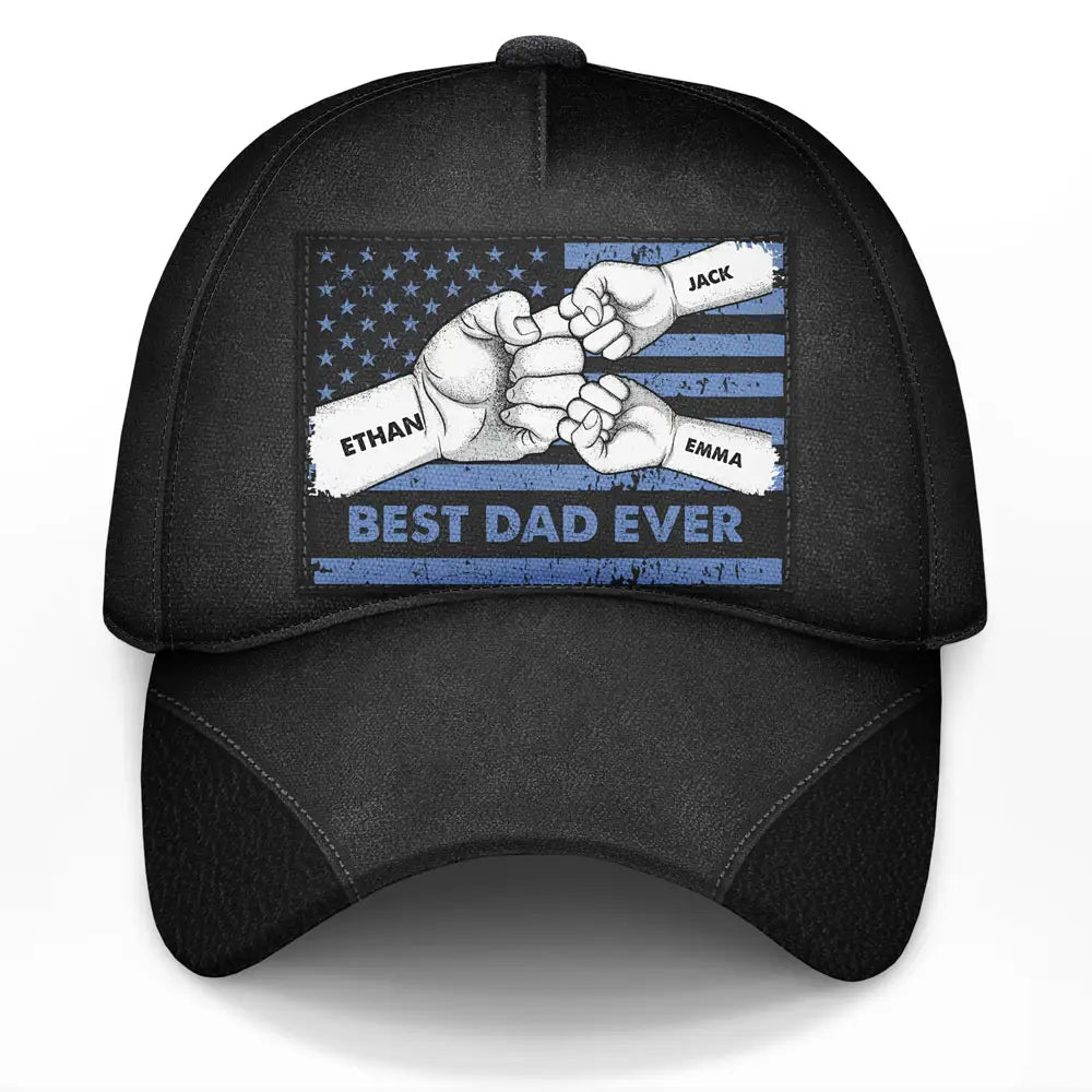 Best Dad Ever Flag Hand Line Sketch - Personalized Classic Cap
