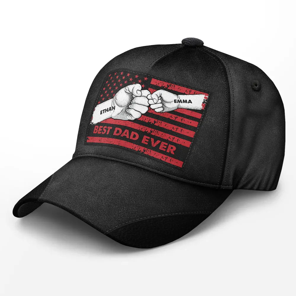 Best Dad Ever Flag Hand Line Sketch - Personalized Classic Cap