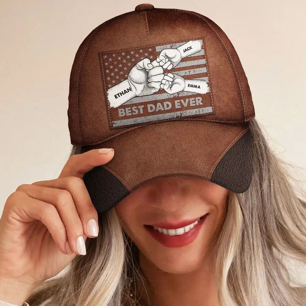 Best Dad Ever Flag Hand Line Sketch - Personalized Classic Cap