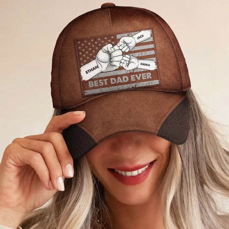 Best Dad Ever Flag Hand Line Sketch - Personalized Classic Cap