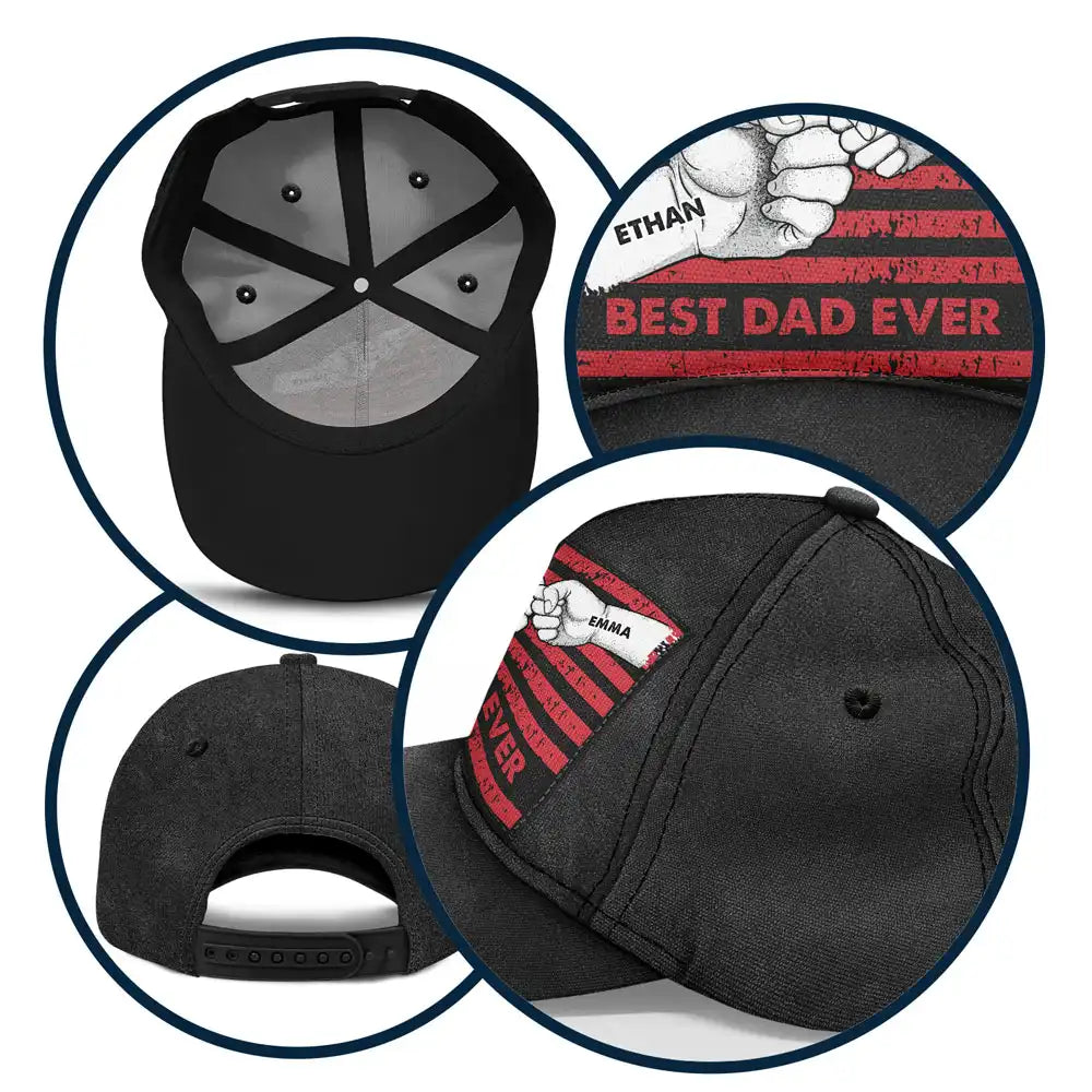 Best Dad Ever Flag Hand Line Sketch - Personalized Classic Cap