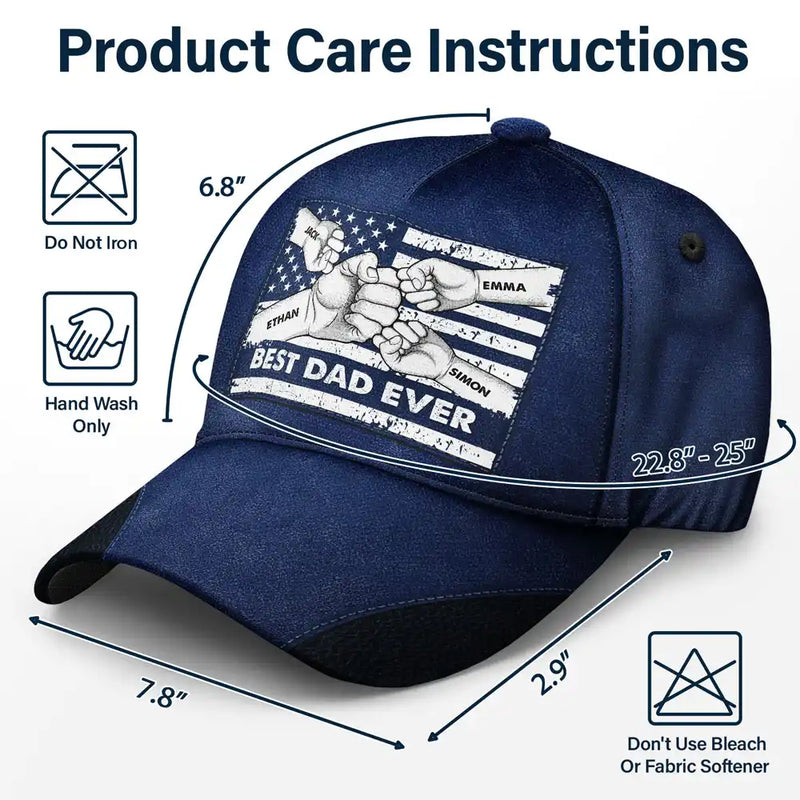 Best Dad Ever Flag Hand Line Sketch - Personalized Classic Cap
