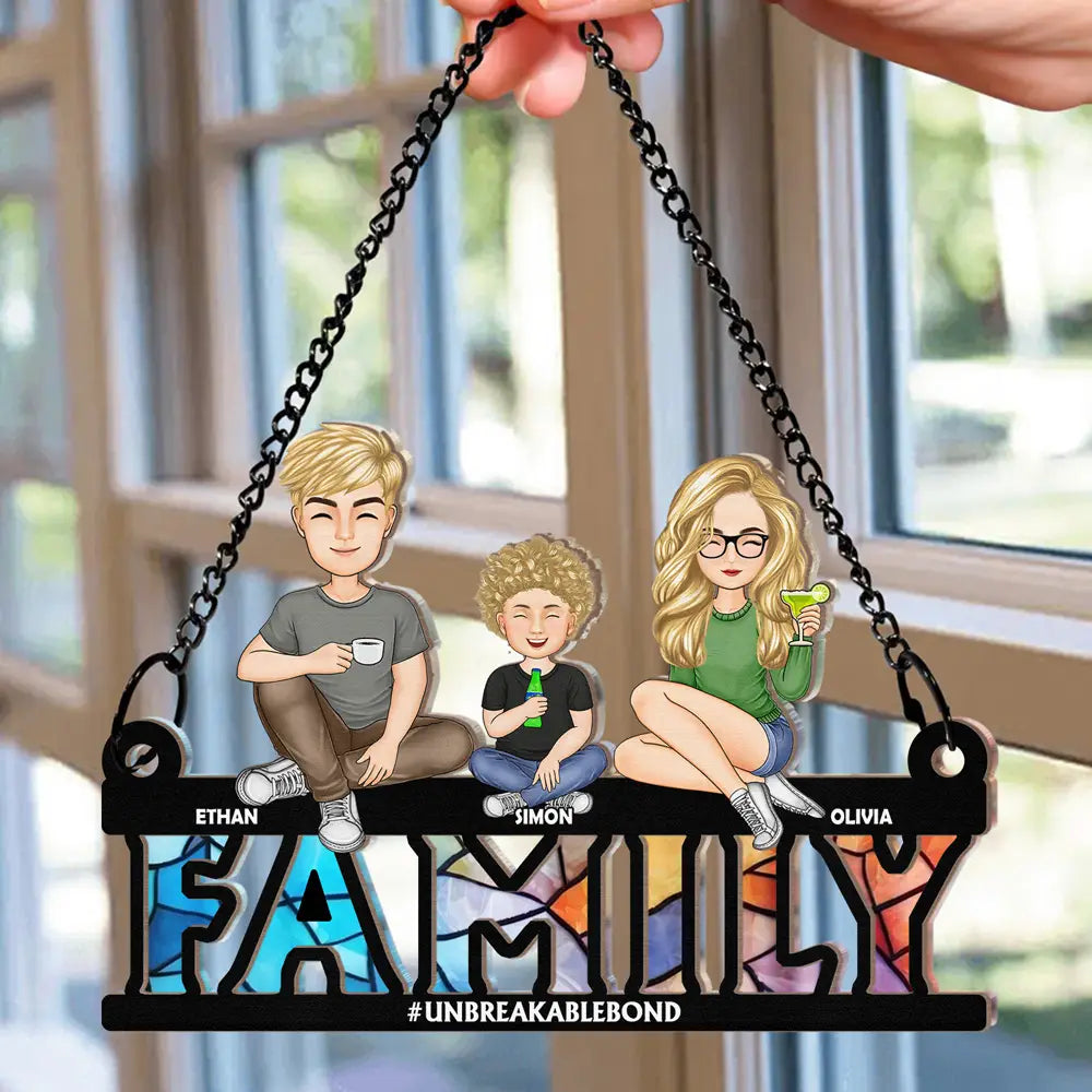 Attrape-soleil personnalisé à suspendre à une fenêtre, motif famille de dessin animé, lien indéfectible pour toujours