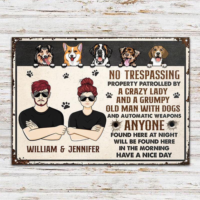 Panneau de propriété privée amusant - Cadeau pour les amoureux des chiens - Panneaux métalliques classiques personnalisés