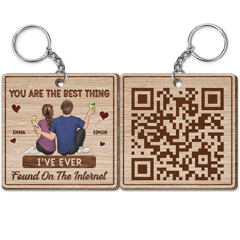 Couple Song QR Code Best Thing Ever Found - Personalized Wooden Keychain