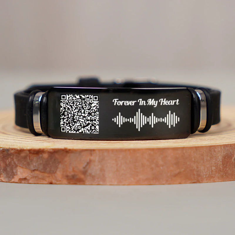Memorial Voice Recording QR Code Forever In My Heart - Personalized Engraved Bracelet