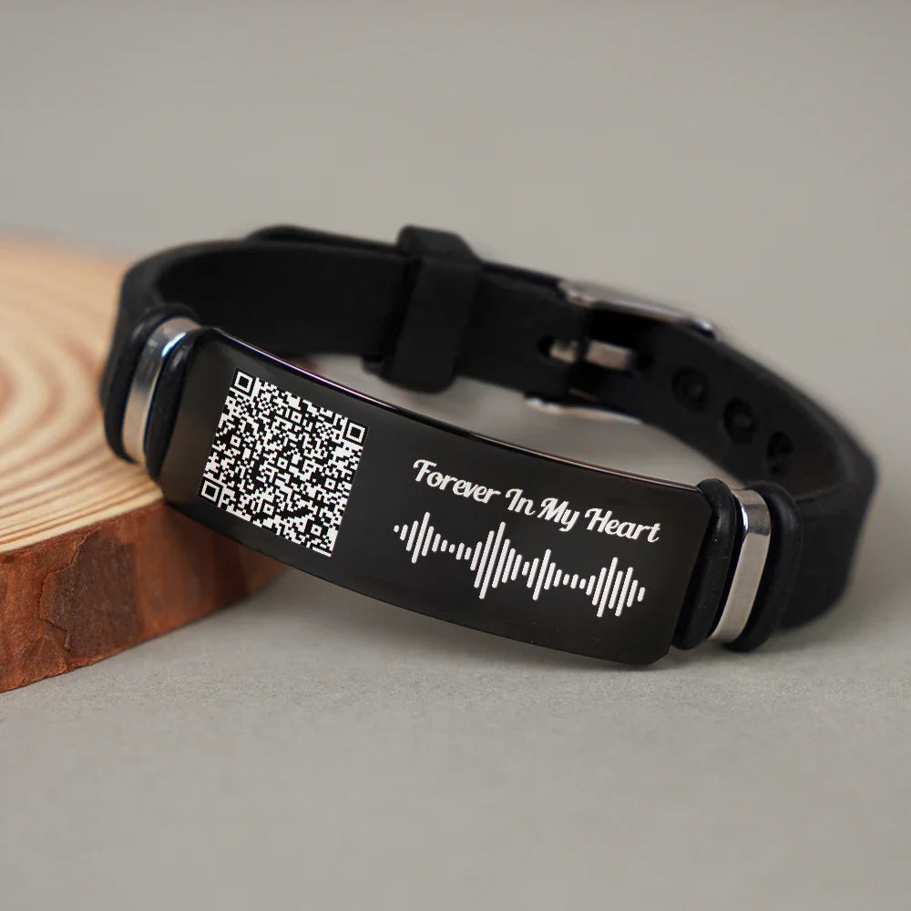 Memorial Voice Recording QR Code Forever In My Heart - Personalized Engraved Bracelet
