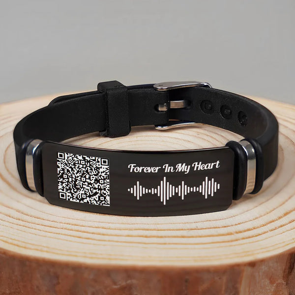 Code QR d'enregistrement vocal commémoratif « Pour toujours dans mon cœur » - Bracelet gravé personnalisé