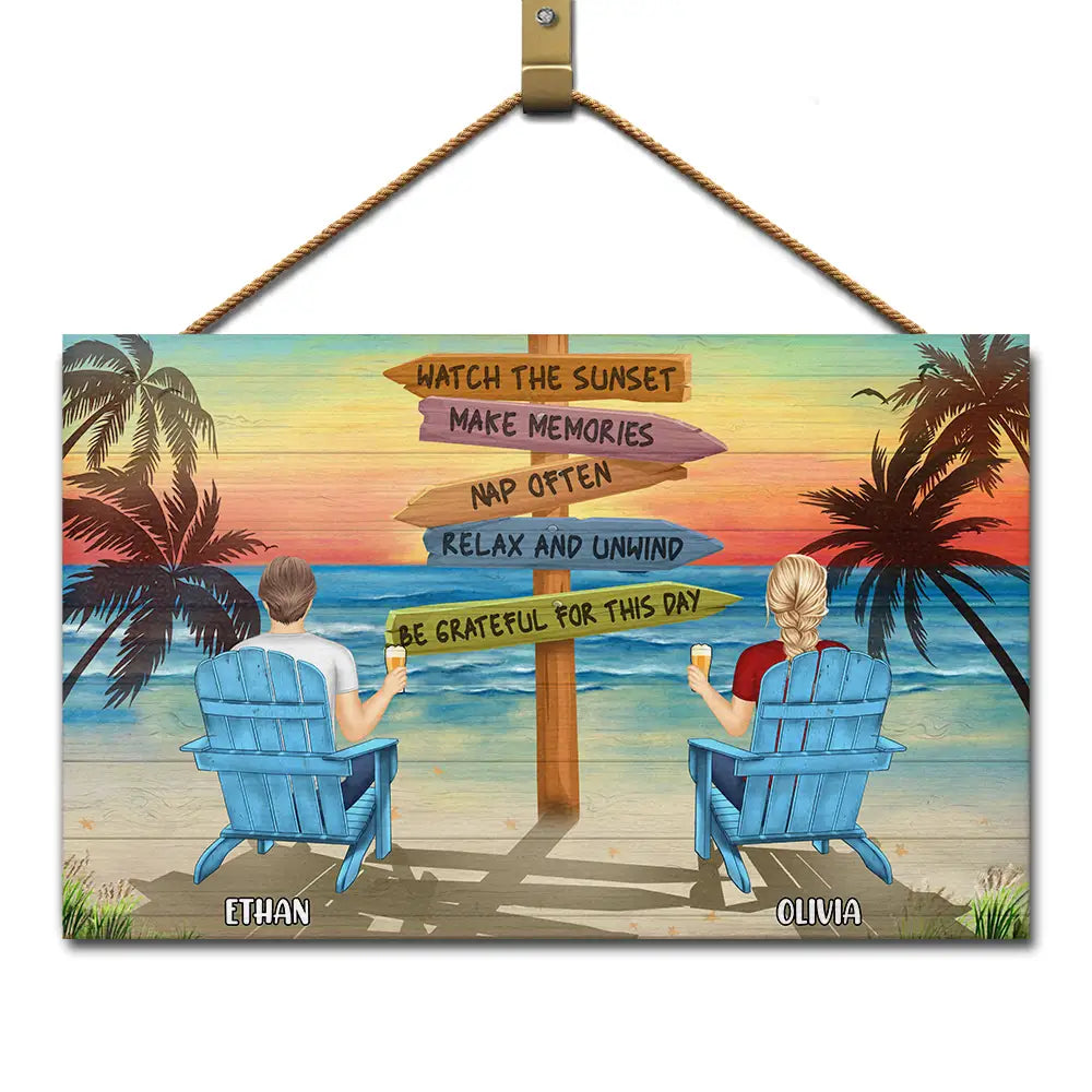 Couple Watch The Sunset Nap Often Personalized Wood Rectangle Sign