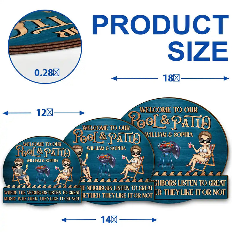 Couple Pool Where The Neighbors Listen To Good Music - Personalized Custom Shaped Wood Sign