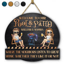 Couple Pool Where The Neighbors Listen To Good Music - Personalized Custom Shaped Wood Sign