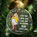Christmas Couple Forever Yours - Personalized Circle Glass Ornament