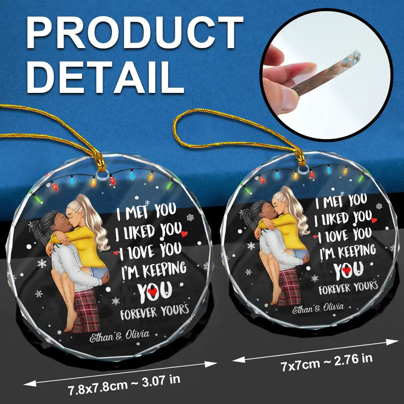 Christmas Couple Forever Yours - Personalized Circle Glass Ornament