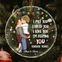 Christmas Couple Forever Yours - Personalized Circle Glass Ornament