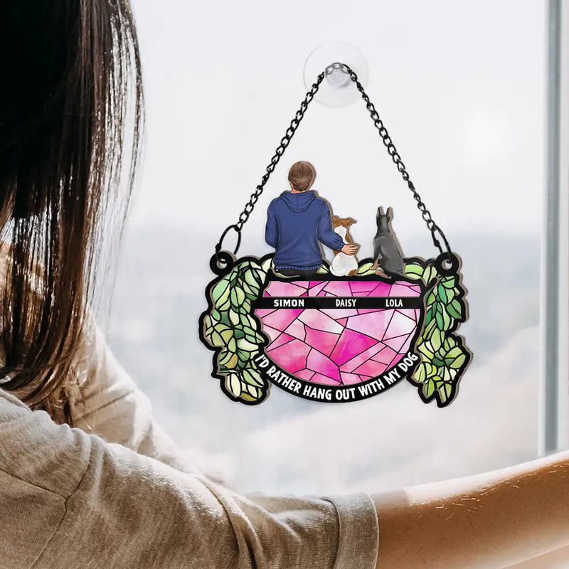 Hangout avec mon chien - Ornement attrape-soleil personnalisé à suspendre à la fenêtre 