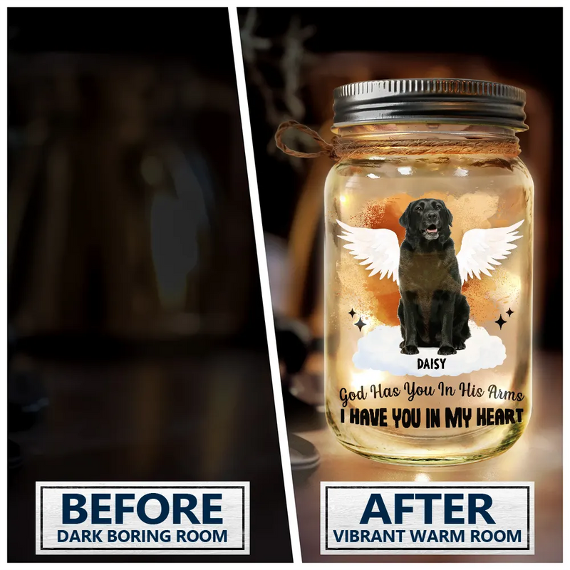 Memorial, Pet Lovers - Custom Photo Your Light Will Always Shine In My Heart - Personalized Mason Jar Light