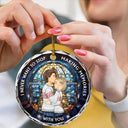 Gift For Couples - Couple Sideview Stained Glass Making Memories - Personalized Circle Glass Ornament