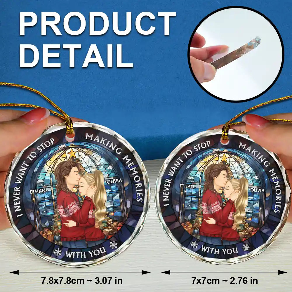 Gift For Couples - Couple Sideview Stained Glass Making Memories - Personalized Circle Glass Ornament