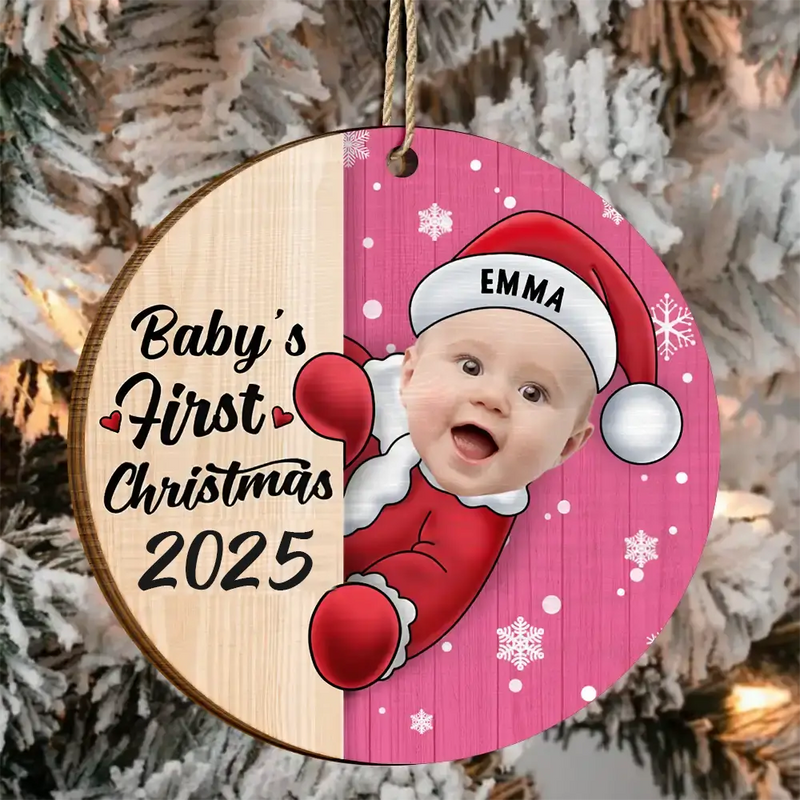 Custom Photo Christmas Santa Baby - Personalized 2-Layered Wooden Ornament
