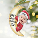 Custom Photo Christmas Santa Baby On The Moon - Personalized Cutout Acrylic Ornament