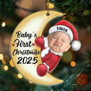 Custom Photo Christmas Santa Baby On The Moon - Personalized Cutout Acrylic Ornament