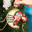 Custom Photo Christmas Santa Baby On The Moon - Personalized Cutout Acrylic Ornament