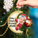 Custom Photo Christmas Santa Baby On The Moon - Personalized Cutout Acrylic Ornament