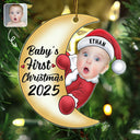 Custom Photo Christmas Santa Baby On The Moon - Personalized Cutout Acrylic Ornament